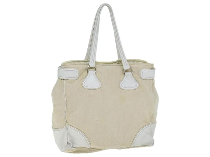 PRADA Tote Bag Canvas Leder Beige Auth bs15608 Leinwand  ref.1498366