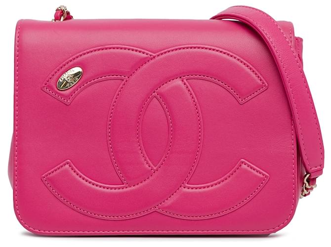 Bolsa transversal Pink Chanel em couro de cordeiro CC Mania Rosa  ref.1498431