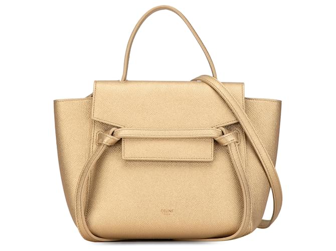 Céline Sac à bandoulière en cuir micro Celine doré  ref.1498434