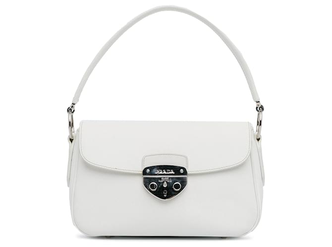 Bolso de hombro Saffiano Lux blanco con cierre Pushlock de Prada Cuero  ref.1498440