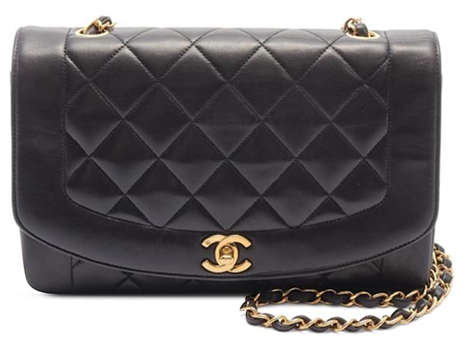 Bolso cruzado Chanel Diana Medium de piel de cordero negro Cuero  ref.1498449