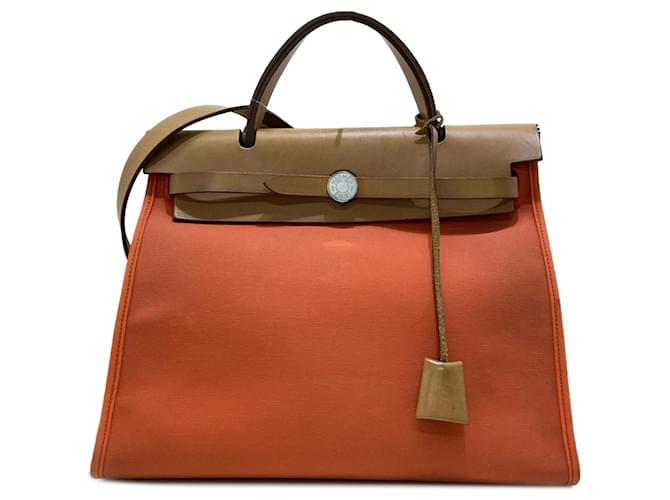 Borsa Hermès Toile Herbag Zip 31 Arancione Pelle  ref.1498477