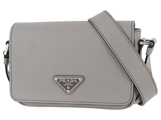 Leather Handbags Prada Grey Blue Crossbody Bag Gray Prada Saffiano