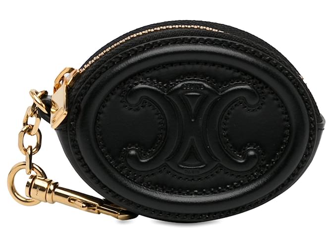 Céline Black Celine Triomphe Oval Coin Pouch Leather  ref.1498581