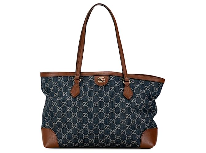 Blue Gucci Medium GG Denim Ophidia Shopping Tote Leather  ref.1498590