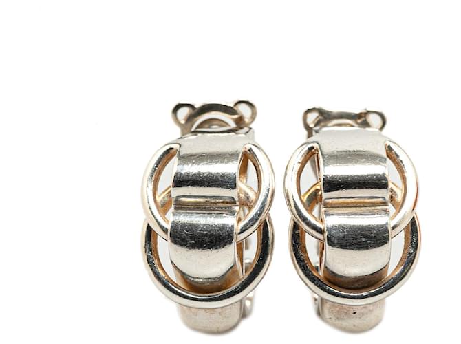 Silver Hermès Sterling Silver Deux Anneau Clip On Earrings Silvery Metal  ref.1498606