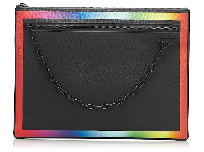 Black Louis Vuitton Taiga Rainbow Pochette A4 Leather  ref.1498621