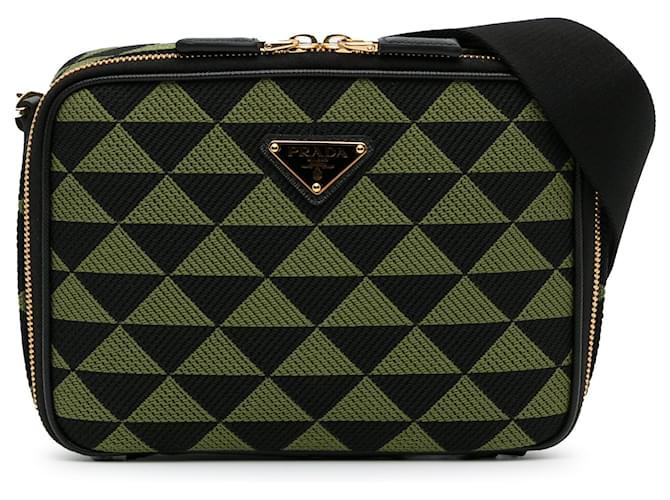 Saffiano Bolso cruzado Prada Symbole Triangolo verde Cuero  ref.1498733