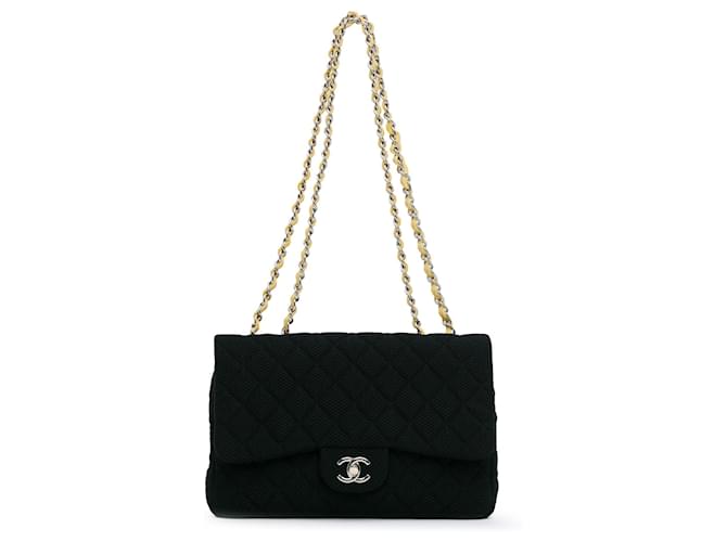 Sac à épaule Chanel Jumbo Classic en jersey noir à rabat simple Toile  ref.1498928