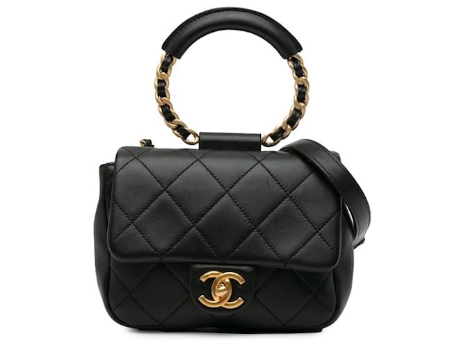 Bolsa Chanel Mini In The Loop Flap Preta Preto Couro  ref.1498930