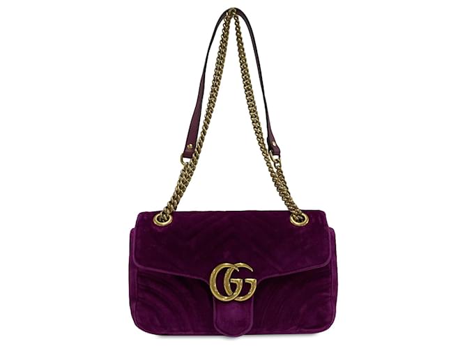 Pequena bolsa transversal de veludo GG Marmont matelassé roxa da Gucci Roxo Couro  ref.1498962