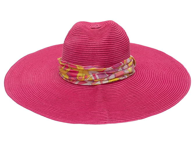 Cappello di paglia a tesa larga Fuchsia Emilio Pucci Taglia 1 Di vimini  ref.1498986