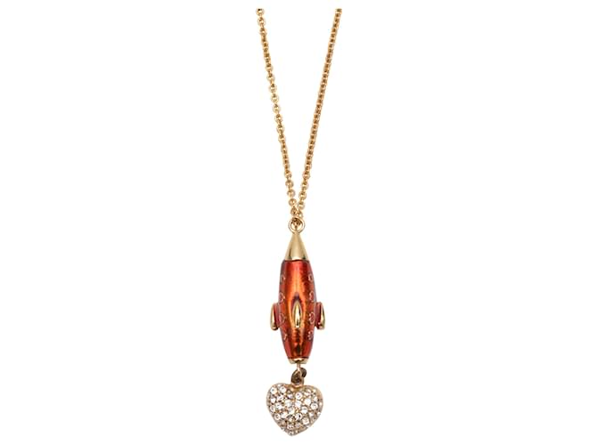 Gold-Tone & Red Dolce & Gabbana Enameled Rocket Ship Necklace Golden Yellow gold  ref.1498990