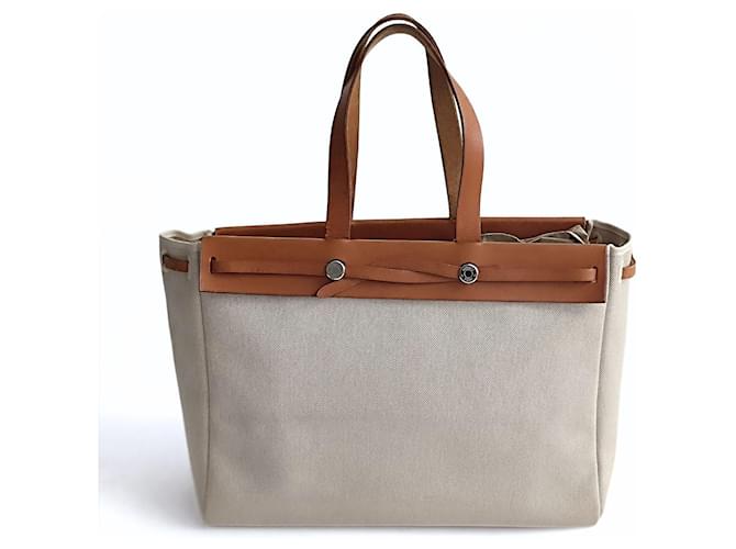 Bolso Hermès Herbag GM en lona y cuero Beige Lienzo  ref.1499090