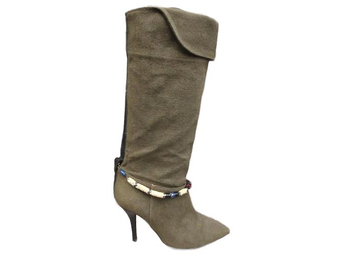 Botas Isabel Marant Khaki de Couro e Lona Caqui