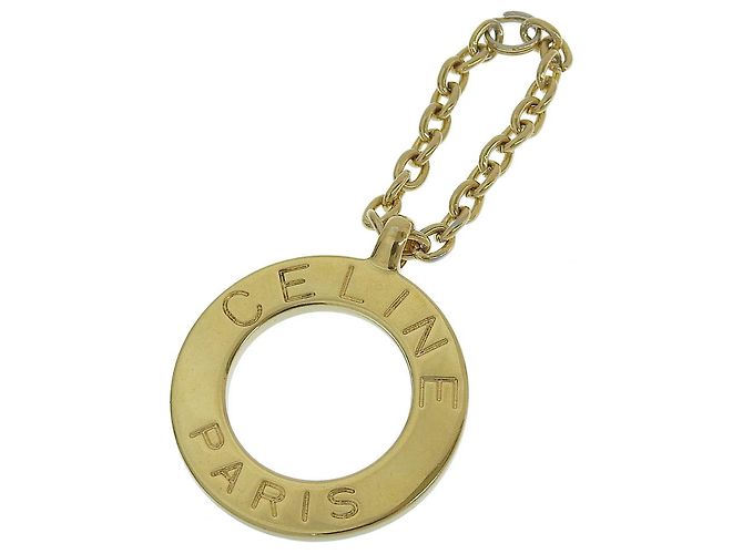 Céline Celine Logo Circle Charm Keychain Golden