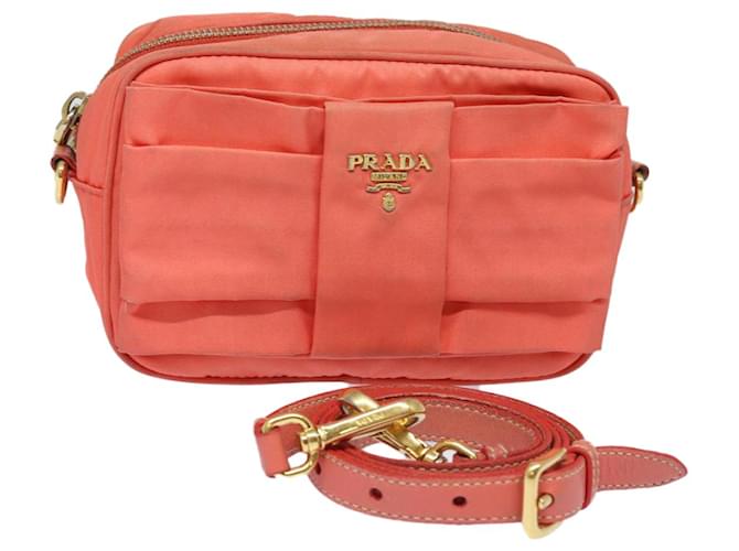 Ribbon PRADA Bolsa de Ombro de Nylon Laranja Auth 80629  ref.1502022