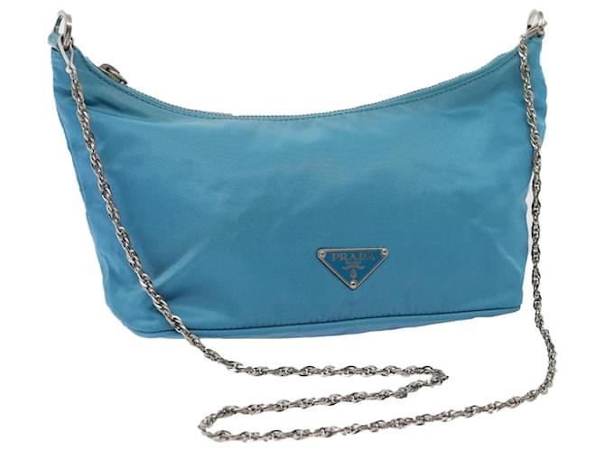 PRADA Chain Shoulder Bag Nylon Light Blue Auth 80225  ref.1502041