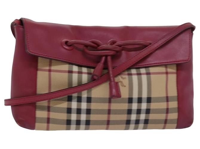 BURBERRY Nova Check Shoulder Bag PVC Leather Beige Red Auth 80259 ref.1502137 Joli Closet