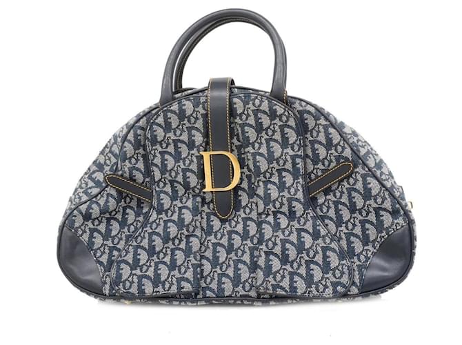 Christian Dior Trotter Handbag Navy blue Leather Cloth  ref.1502392