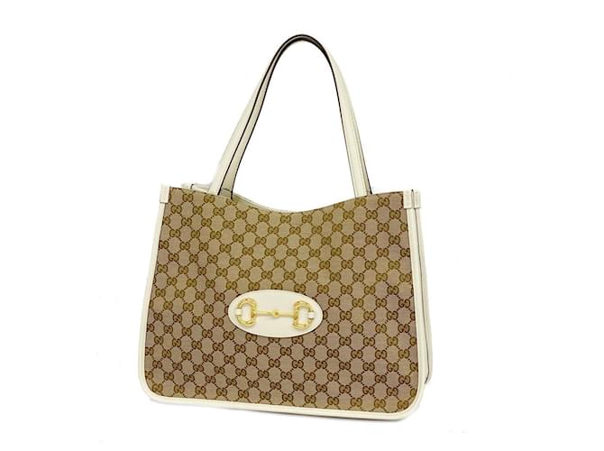 Sac fourre-tout Gucci GG Canvas Horsebit Cuir Toile Marron Blanc  ref.1502472