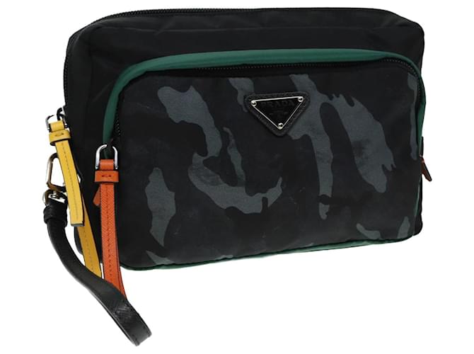 PRADA Clutch Bag Nylon Black Green Auth 79868  ref.1502762