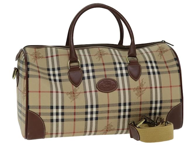 Autre Marque Burberrys Nova Check Boston Bag PVC Leather 2way Beige Auth 80146  ref.1502841