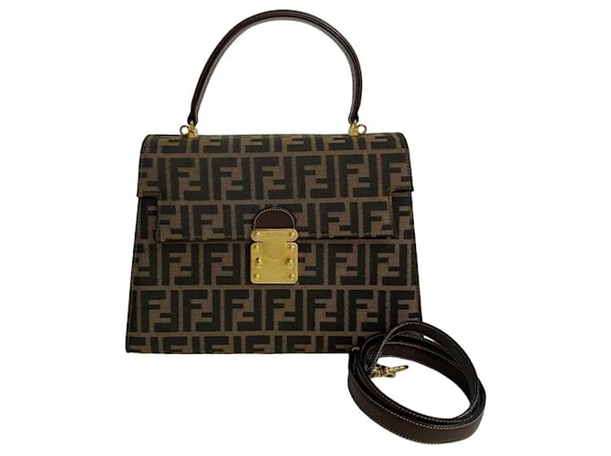 Borsa Fendi con motivo Zucca Marrone D'oro Pelle Tela  ref.1502994