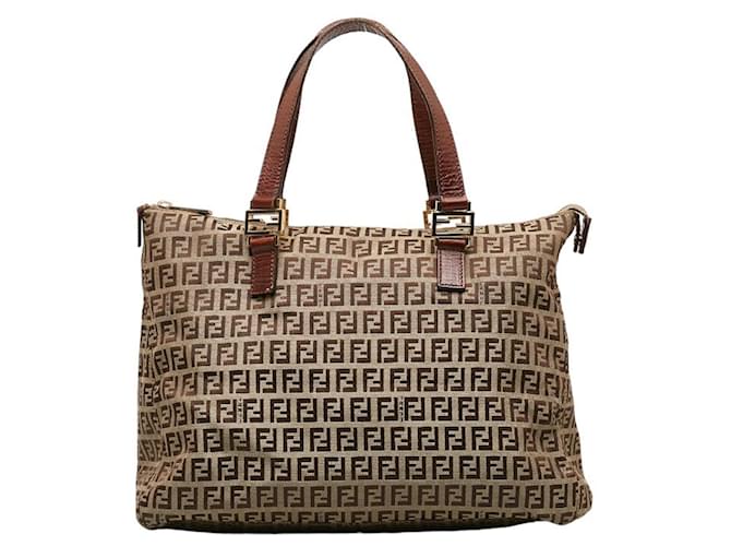 Sac fourre-tout Fendi Zucchino Cuir Toile Marron  ref.1503063