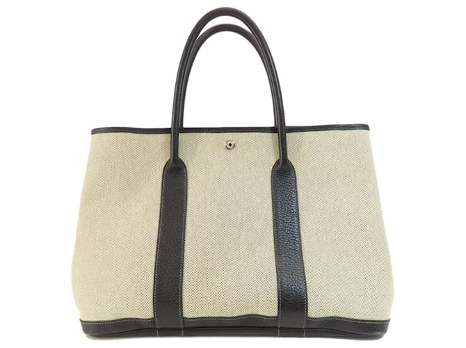 Hermès Sac Tote PM Hermes Garden Tissu Noir Beige  ref.1503104