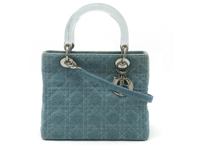 Sac à main Lady Cannage de Christian Dior Plastique Jean Bleu clair  ref.1503209