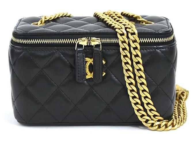 Sac à épaule en agneau noir Chanel Cuir  ref.1503374