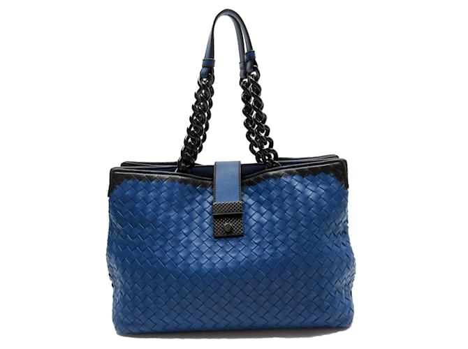 Sac à épaule en cuir Intrecciato de Bottega Veneta Noir Bleu  ref.1503848