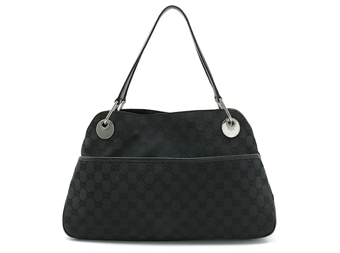 Gucci GG Canvas Shoulder Bag Tote Black Leather Cloth  ref.1503989