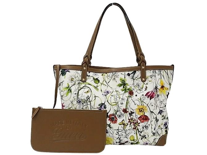 Bolsa tote feminina Gucci em lona Flora Marrom Branco  ref.1504134