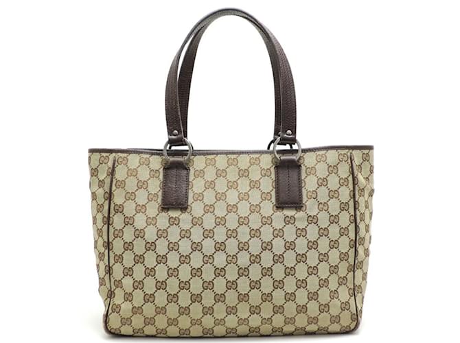 Bolsa tote Gucci feminina 113017 lona GG bege Marrom Couro  ref.1504161