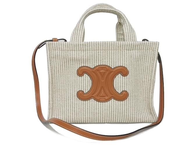 Céline Bolso Celine Small Cabas Thais Stripe Beige Cuero Paño  ref.1504204