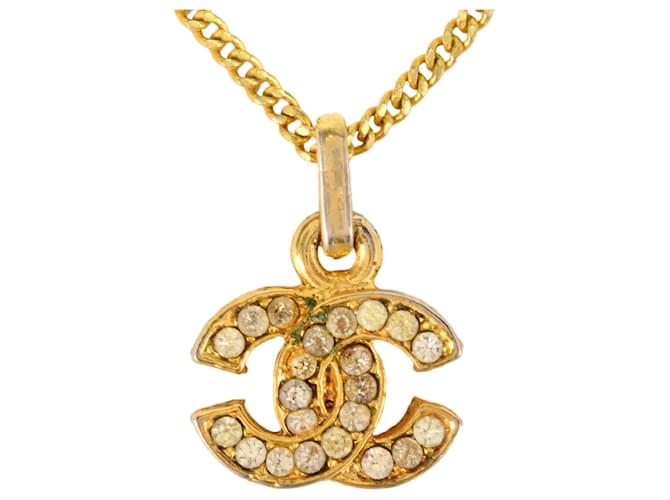 Chanel Coco Mark Rhinestone Necklace Golden Gold-plated  ref.1504224