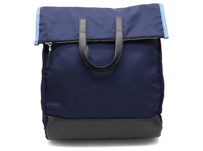 Sac à dos tote en nylon Prada Cuir Noir Bleu Marine  ref.1504262