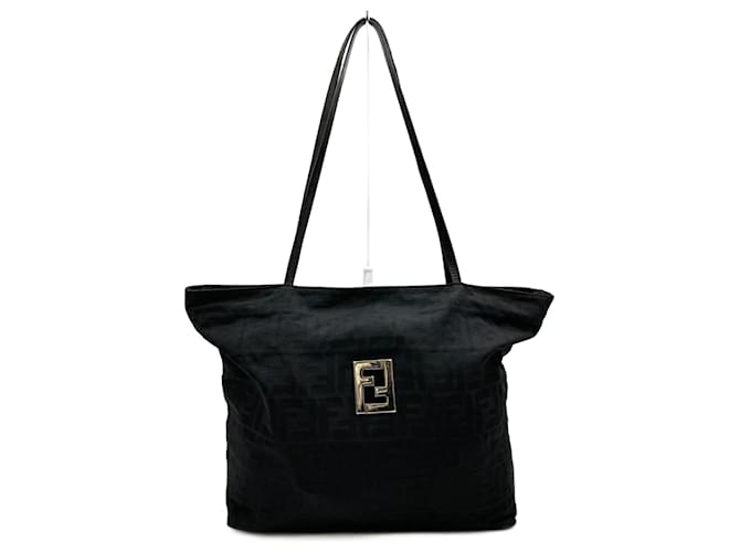 Fendi Zucca Pattern Tote Bag Black Leather Nylon  ref.1504321