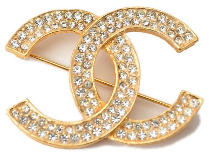 Chanel Gold Strass Brosche Golden