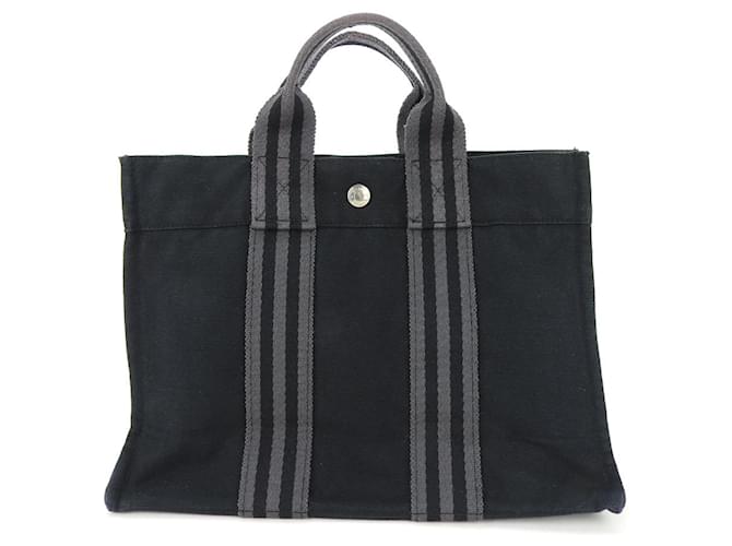 Hermès Bolsa tote Hermes Kara em preto e cinza Marrom Lona  ref.1504590