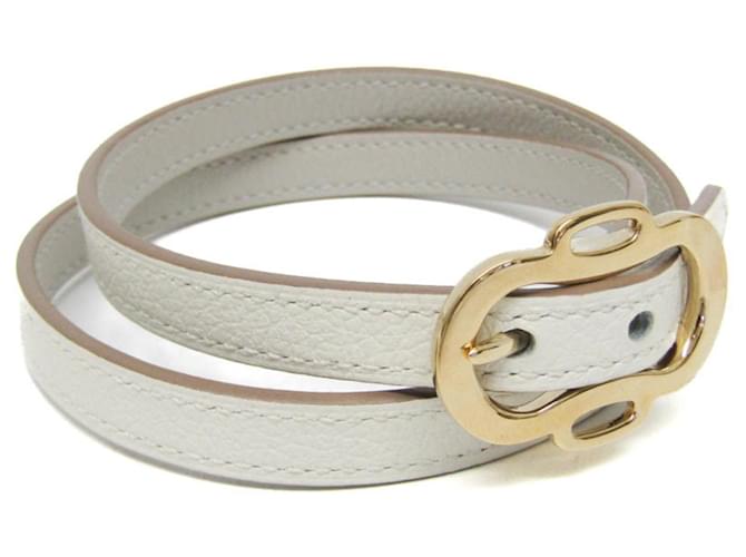 Hermès Hermes Bouclée Triple Tool Bangle White Golden Grey Leather Metal  ref.1504650