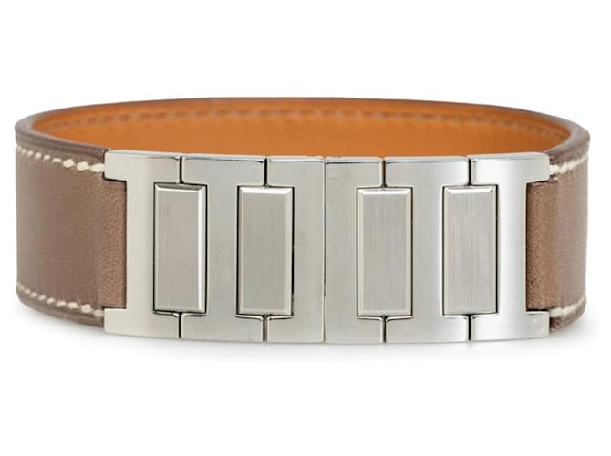 Hermès Hermes Brown Leather and Metal Charm Bracelet 