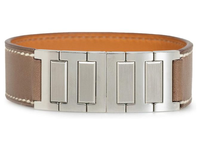 Hermès Pulseira de couro marrom e metal com charme Hermes