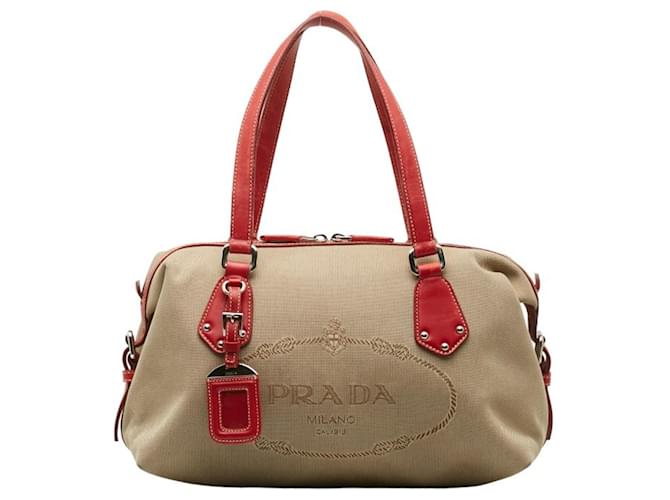 Borsa in jacquard Prada Rosso Beige Cachi Tela  ref.1505007