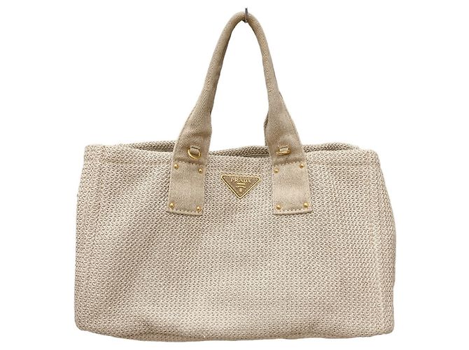 Bolsa tote de lona bege Prada