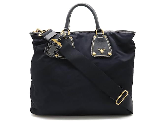 Prada Navy Blue Tote and Shoulder Bag Leather Nylon  ref.1505152