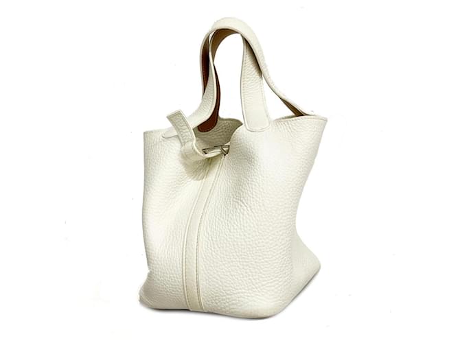 Hermès Bolsa Hermes Picotin PM Branco Dourado Couro  ref.1505170