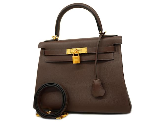 Hermès Sac à main Hermes Kelly 28 B en Cacao Chocolat  ref.1505177